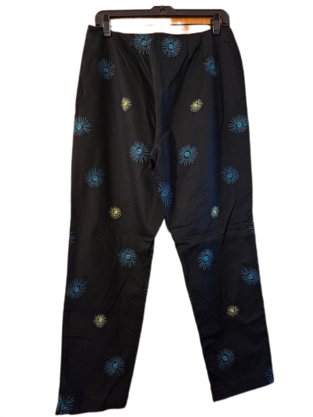 VTG Sigrid Olsen Boho Indie Artsy Pants 90's Embrodiered Black Cotton  Size 12